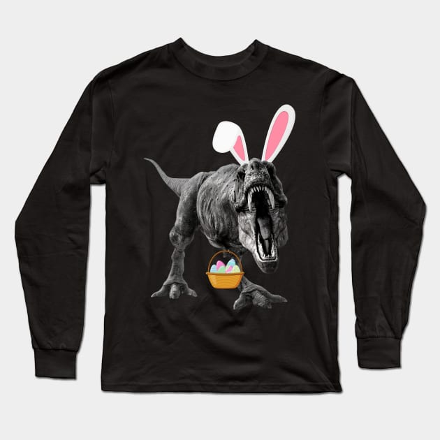 Easter T-Rex Bunny Ears Easter Basket Long Sleeve T-Shirt by Kristalclick 